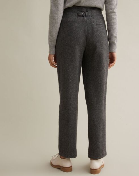 Pantalon en Laine mélangée chevron gris foncé