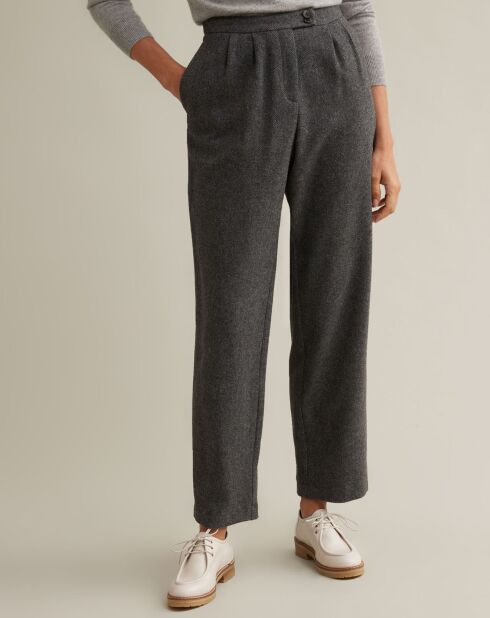 Pantalon en Laine mélangée chevron gris foncé