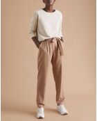 Pantalon en Laine mélangée ceinturé pied de puce beige moyen/multicolore