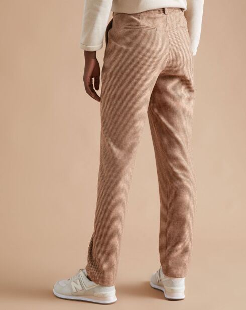 Pantalon en Laine mélangée ceinturé pied de puce beige moyen/multicolore