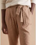 Pantalon en Laine mélangée ceinturé pied de puce beige moyen/multicolore