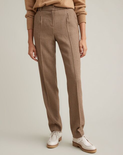 Pantalon de tailleur en Laine mélangée pied de poule marron moyen/multicolore