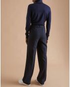 Pantalon large en Laine mélangée bleu foncé