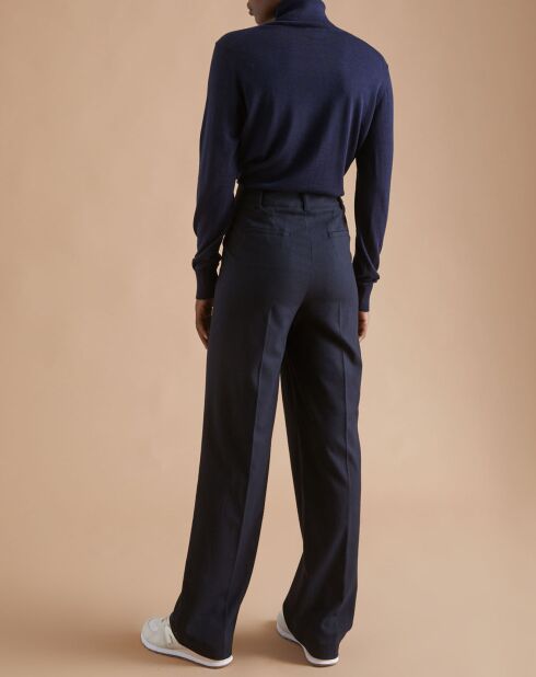 Donkerblauwe broek met wijde pijpen van wolmix