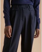 Pantalon large en Laine mélangée bleu foncé