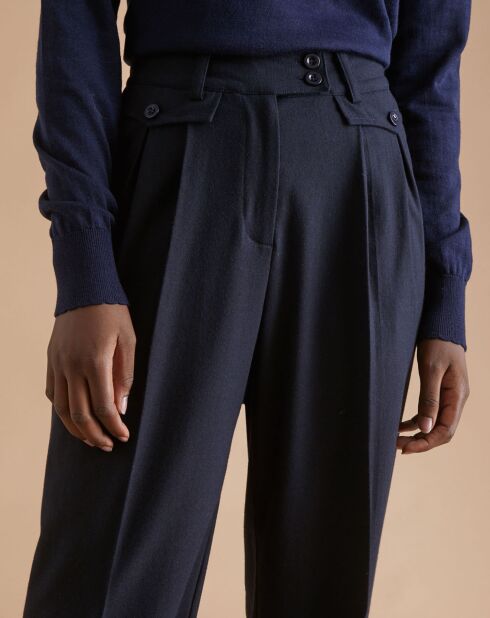 Dunkelblaue Hose aus Wollmix mit weitem Bein