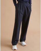 Pantalon large en Laine mélangée bleu foncé