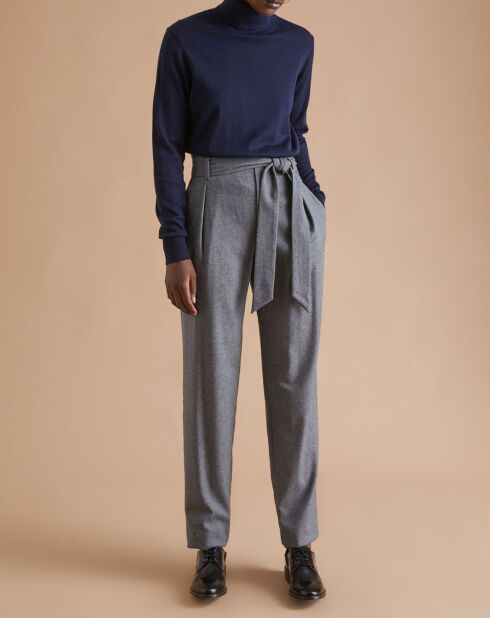 Pantalon carotte en Laine mélangée gris moyen chiné