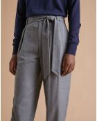 Pantalon carotte en Laine mélangée gris moyen chiné