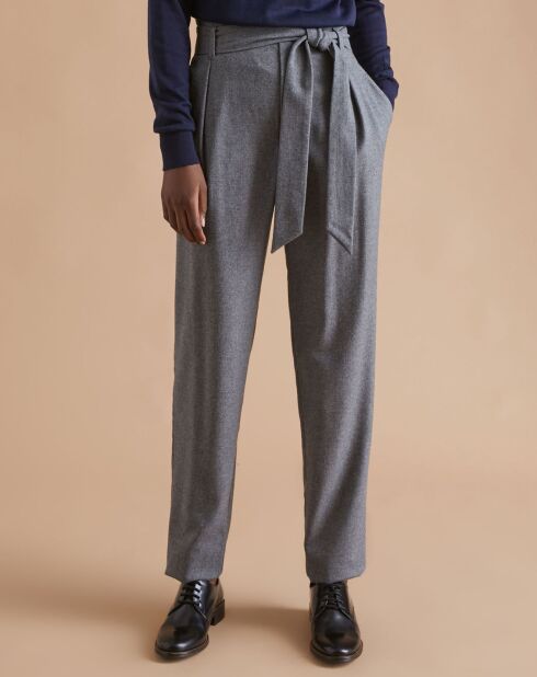 Pantalon carotte en Laine mélangée gris moyen chiné