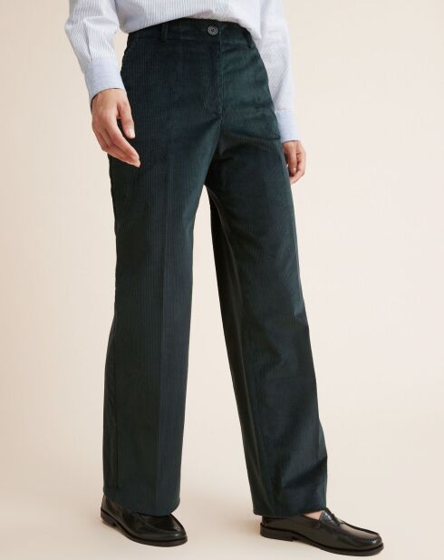 Pantalon large en Velours côtelé vert