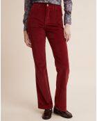 Pantalon flare en Velours côtelé framboise
