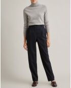 Pantalon carotte en Flanelle Laine mélangée bleu foncé