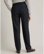 Pantalon carotte en Flanelle Laine mélangée bleu foncé