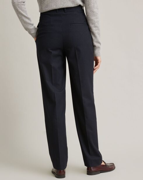 Pantalon carotte en Flanelle Laine mélangée bleu foncé