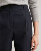 Pantalon carotte en Flanelle Laine mélangée bleu foncé