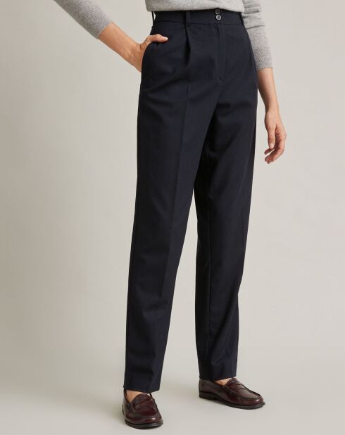 Pantalon carotte en Flanelle Laine mélangée bleu foncé