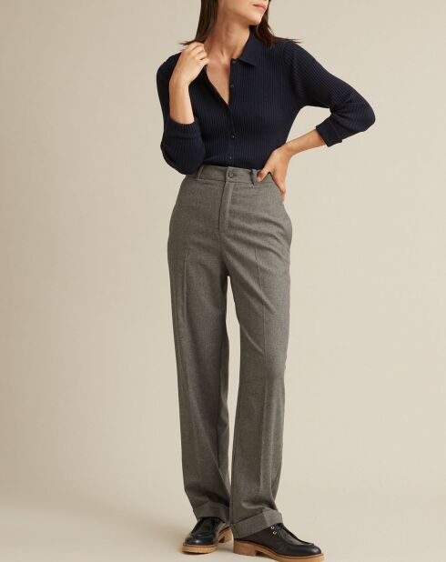 Pantalon large en Flanelle Laine mélangée gris clair chiné