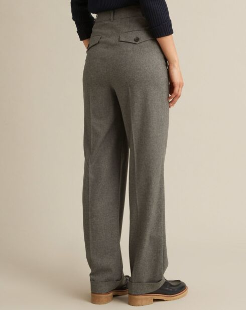 Pantalon large en Flanelle Laine mélangée gris clair chiné