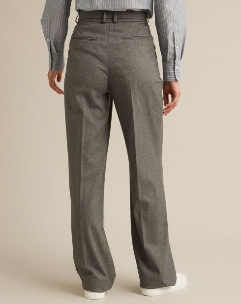 Pantalon large en Flanelle Laine mélangée gris foncé chiné