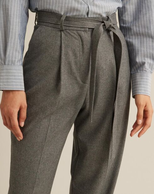 Pantalon large en Flanelle Laine mélangée gris foncé chiné