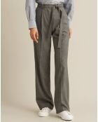 Pantalon large en Flanelle Laine mélangée gris foncé chiné