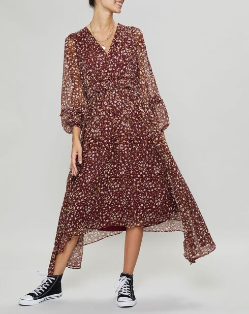 Bordeauxrode jurk met chamila-print