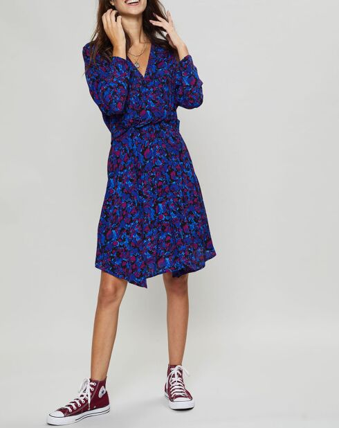 Robe Carmen imprimée bleu/violet