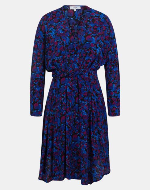 Jurk Carmen met blauw/paarse print