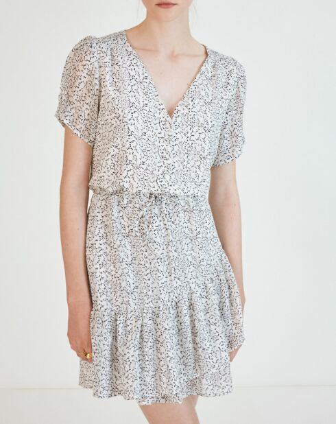 Cathie jurk met print in gebroken wit