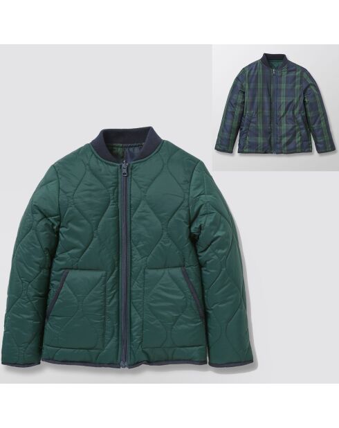 Blouson bombers réversible uni et à carreaux vert