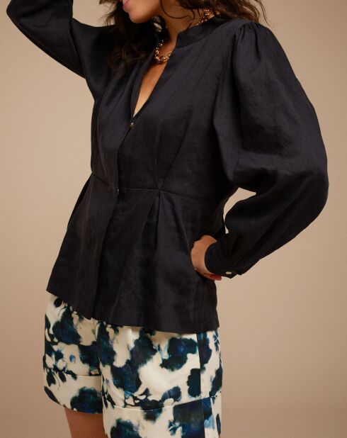 Blouse en Lin mélangé Aline bleu marine