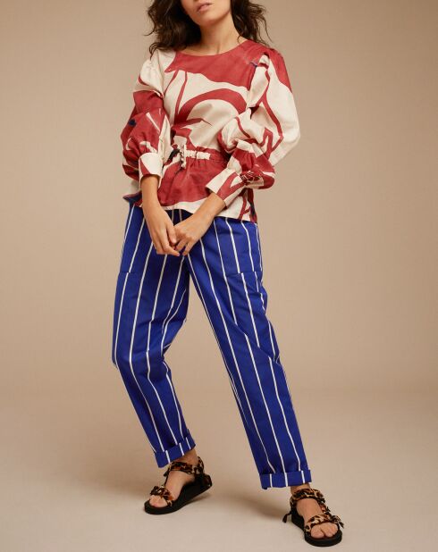 Beirut blouse van linnen en katoen ecru/rood