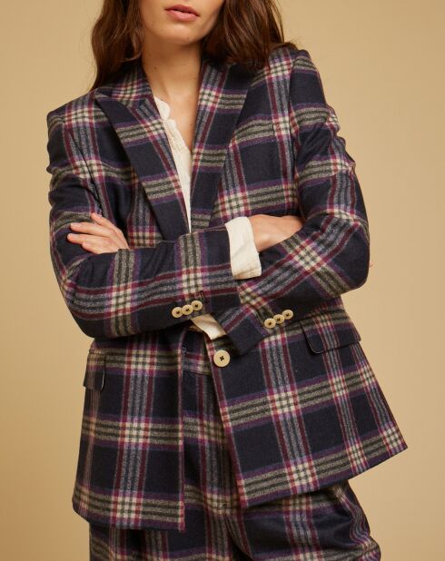 Jacke Udine aus Wollmix mit marineblauem Karomuster