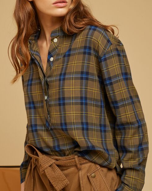 Claudie katoenen hemd met kaki plaid
