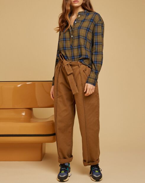 Claudie katoenen hemd met kaki plaid