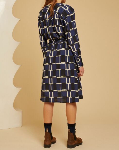 Nectar jurk in crêpe met marineblauwe print