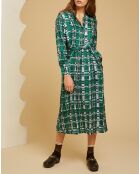 Robe satinée Mina imprimée verte