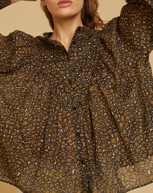 Blouse ample en Voile de coton Alba imprimée noire