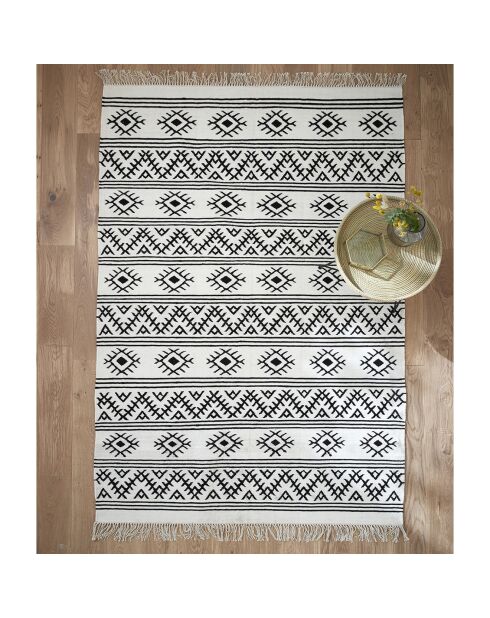 Tapis tissé en Laine & Coton ethnique beige moyen - 160x230 cm