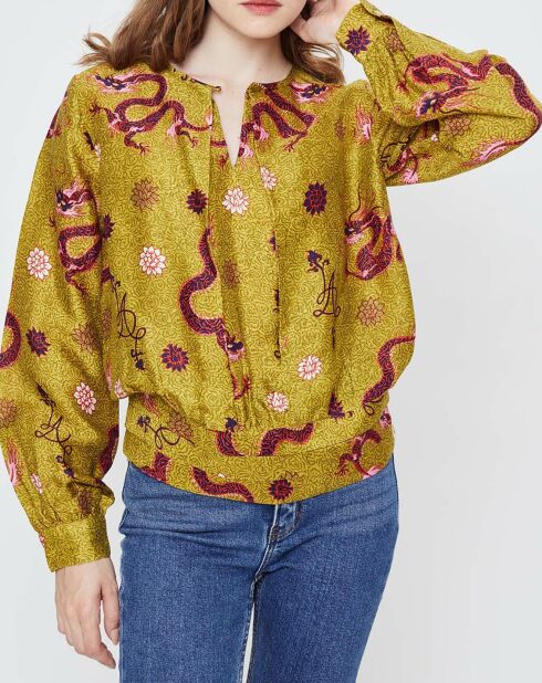 Casey blouse met kaki print