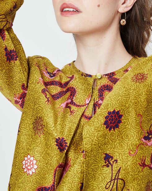 Casey blouse met kaki print