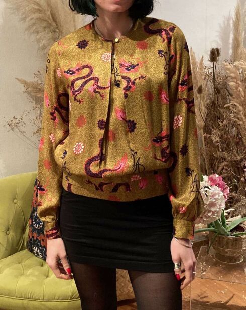 Casey blouse met kaki print