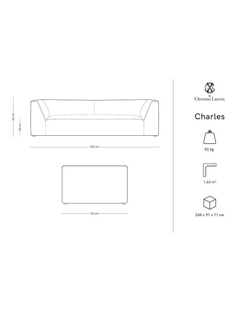 Canapé Velours Charles 3 Places vert - 232x92x69 cm