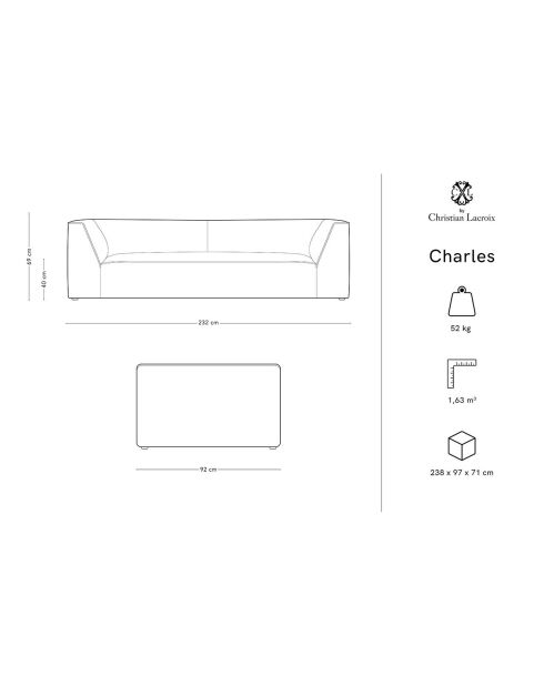 Canapé Velours Charles 3 Places vert - 232x92x69 cm
