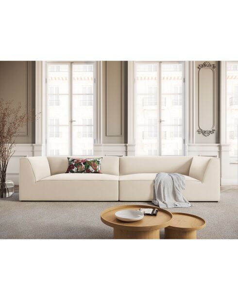 Canapé Velours Charles 4 Places beige - 302x93x69 cm