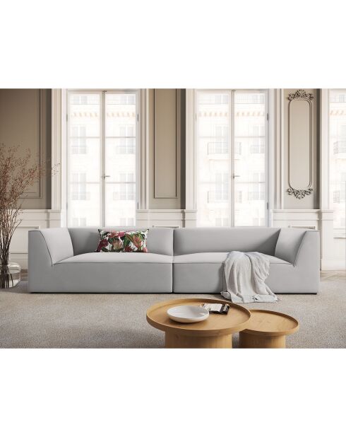 Canapé Velours Charles 4 Places gris clair - 302x93x69 cm