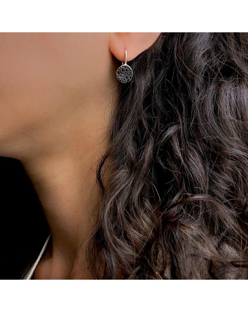 Boucles d'oreilles en Argent plaqué Or Rose & Zircones noires