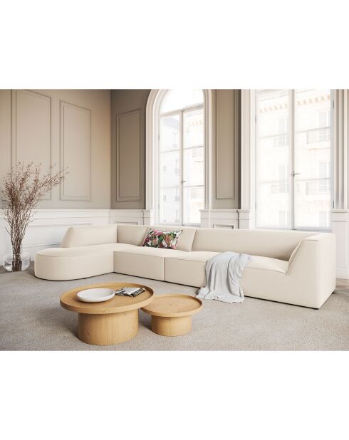 Canapé D'Angle Gauche Velours Charles 5 Places beige - 366x180x69 cm