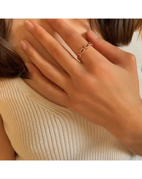 Rosévergulde zilveren en witte zirkonia ring